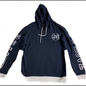 A hoodie/sweat shirt with No Pockets! Dark Blue and White!   In great condition!